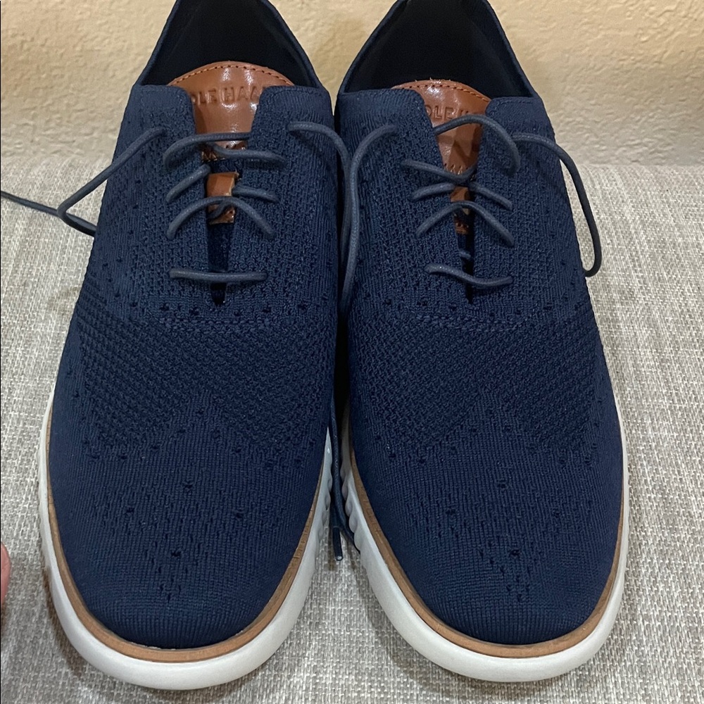 Cole Haan Men's Dark Blue Lace-Up Oxford linen